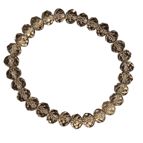 Brown Beaded Stretch Bracelet Faceted Champagne Colored Beads Minimalist Jewelry - Picture 1 of 3